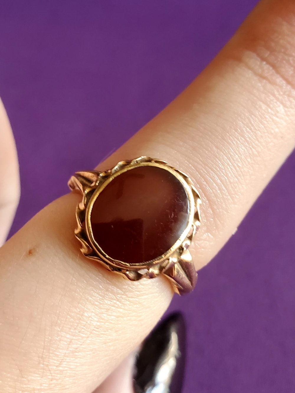 BDA STAMPED 10K GOLD CARNELIAN VINTAGE HEIRLOOM RING SIZE 6 - Picture 2 of 6